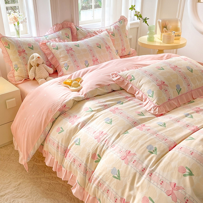 91家纺网 家纺一手货源 找家纺 美达家纺 2025新款韩版全棉四件套单品系列 床单款四件套 春畔花季