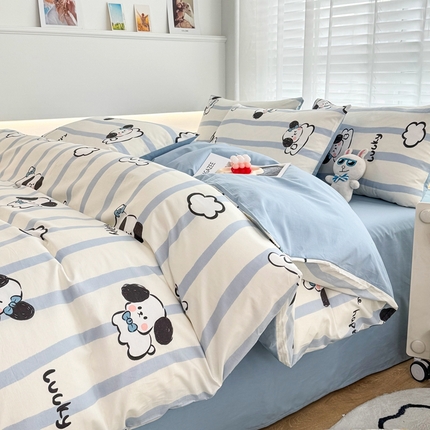 潮邦创意家居 2025新款全棉13070多风格纯棉四件套-卡通系列 条纹狗