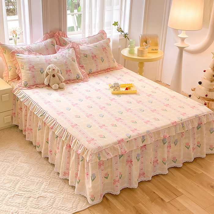 91家纺网 家纺一手货源 找家纺 美达 2025新款韩版全棉四件套单品系列-单床裙 春畔花季