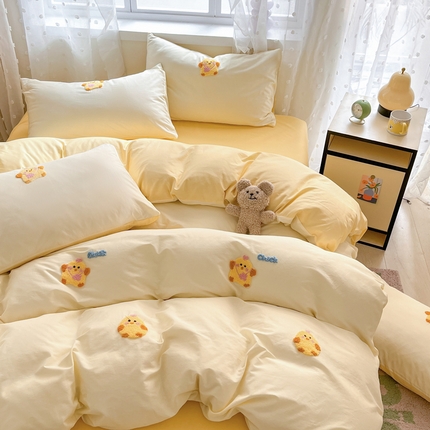 91家纺网 家纺一手货源 找家纺 丽涵家纺 2025新品全棉纯色毛巾绣可爱卡通四件套 散版-萌萌哒