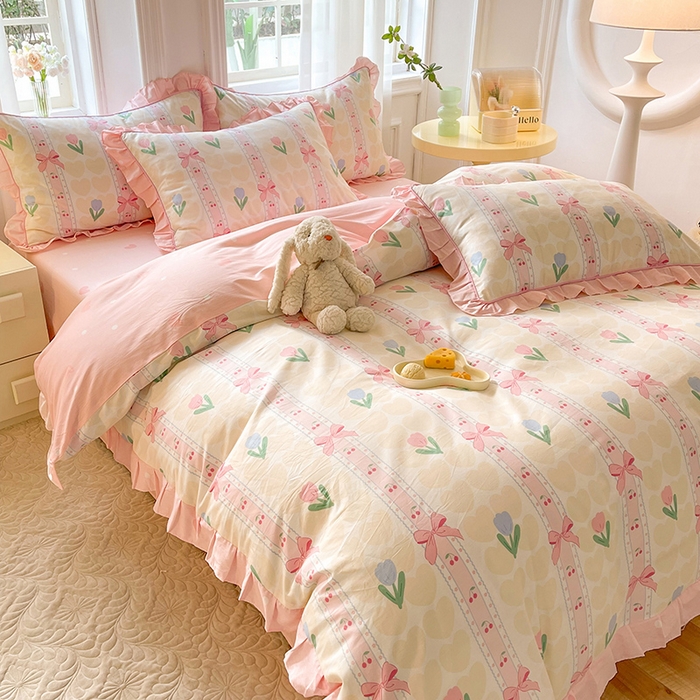 91家纺网 家纺一手货源 找家纺 美达家纺 2025新款韩版全棉四件套单品系列 床单款四件套 春畔花季