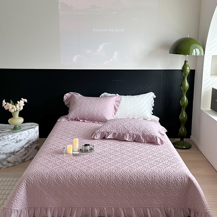 诗黛尔 2024春夏新款莱赛尔克罗星花边床盖系列三件套 深粉