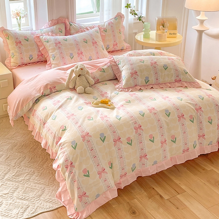 91家纺网 家纺一手货源 找家纺 美达家纺 2025新款韩版全棉四件套单品系列 床单款四件套 春畔花季