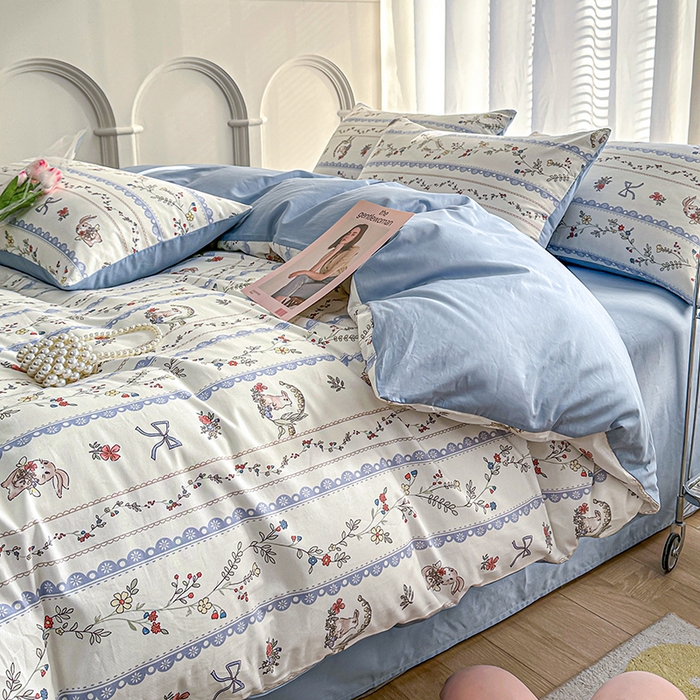 91家纺网 家纺一手货源 找家纺 潮邦创意家居 2025新款全棉13070多风格纯棉四件套-花卉小清新系列 月光序曲