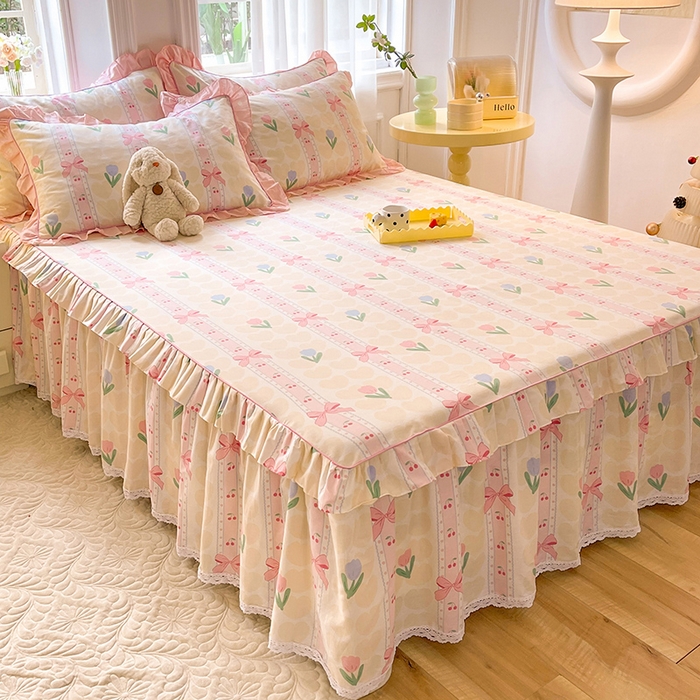 91家纺网 家纺一手货源 找家纺 美达 2025新款韩版全棉四件套单品系列-单床裙 春畔花季