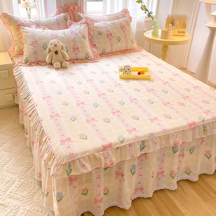 91家纺网 家纺一手货源 找家纺 美达 2025新款韩版全棉四件套单品系列-单床裙 春畔花季