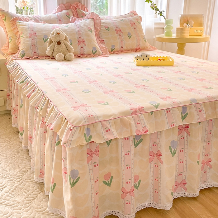 91家纺网 家纺一手货源 找家纺 美达 2025新款韩版全棉四件套单品系列-单床裙 春畔花季