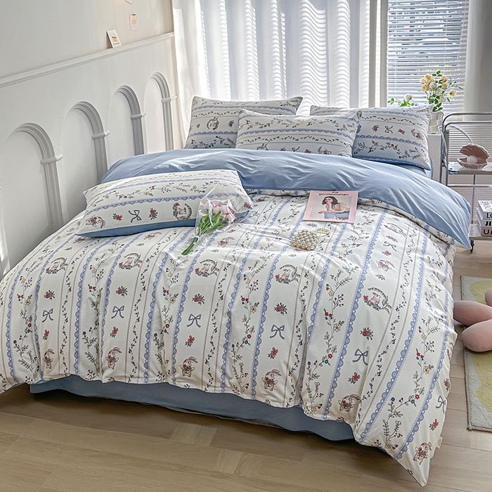 91家纺网 家纺一手货源 找家纺 潮邦创意家居 2025新款全棉13070多风格纯棉四件套-花卉小清新系列 月光序曲