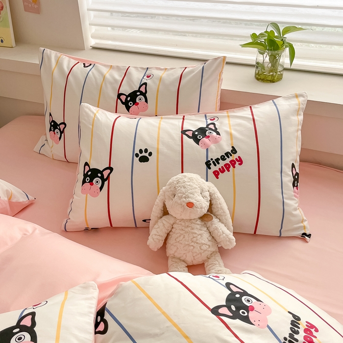 91家纺网 家纺一手货源 找家纺 柠馨 2024新款全棉13376乖萌系列四件套（第六批） 爪爪狗