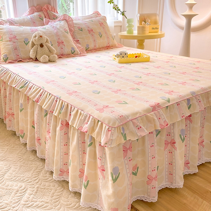 91家纺网 家纺一手货源 找家纺 美达 2025新款韩版全棉四件套单品系列-单床裙 春畔花季