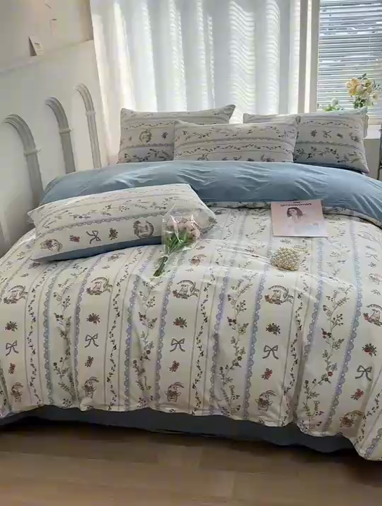 91家纺网 家纺一手货源 找家纺 潮邦创意家居 2025新款全棉13070多风格纯棉四件套-花卉小清新系列 月光序曲