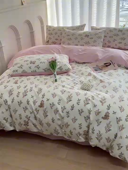 91家纺网 家纺一手货源 找家纺 潮邦创意家居 2025新款全棉13070多风格纯棉四件套-花卉小清新系列 花萃清风