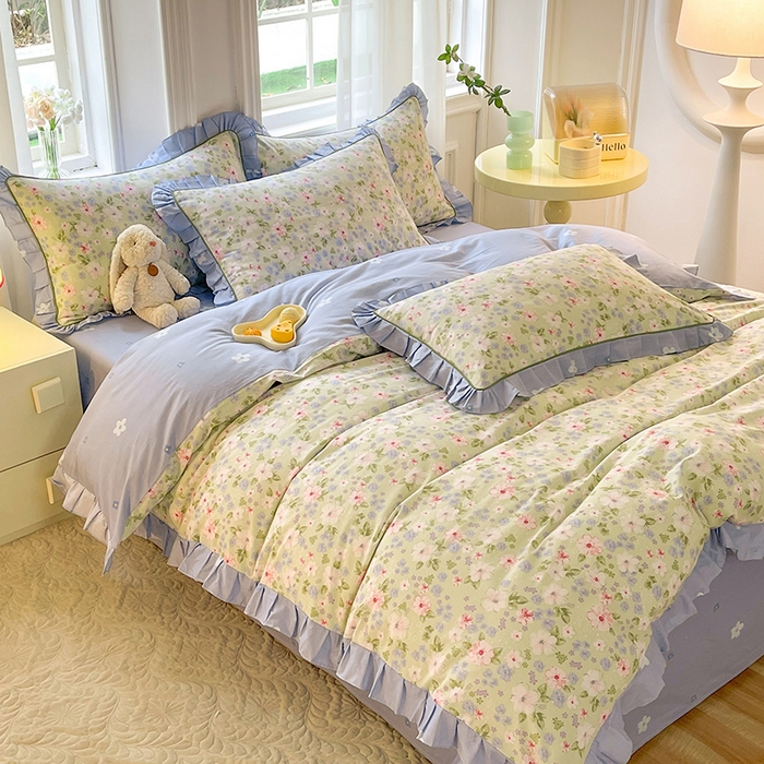 91家纺网 家纺一手货源 找家纺 美达家纺 2025新款韩版全棉四件套单品系列 床单款四件套 花萃清风-绿