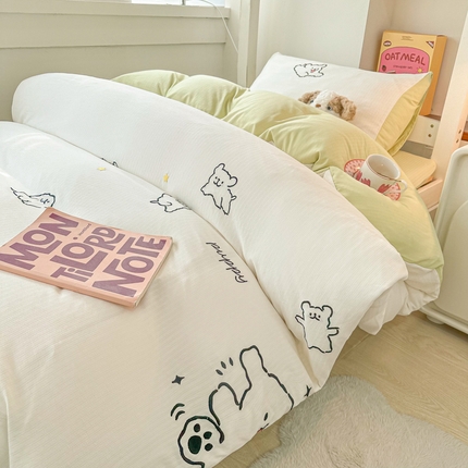 91家纺网 家纺一手货源 找家纺 （总）多乐 2024新款超柔A类母婴级小竺棉绣花学生三件套四件套