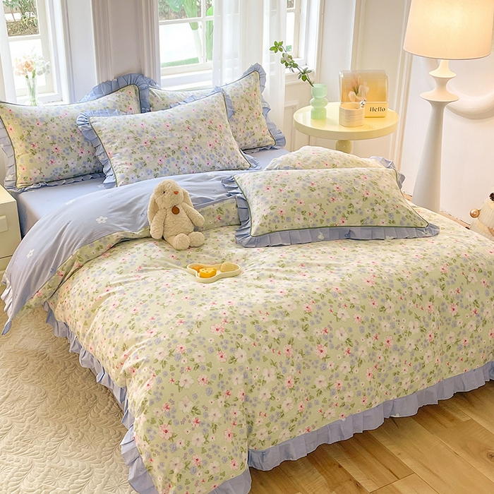 91家纺网 家纺一手货源 找家纺 美达家纺 2025新款韩版全棉四件套单品系列 床单款四件套 花萃清风-绿