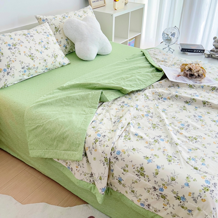 91家纺网 家纺一手货源 找家纺 鑫棉坊 2024新款新疆棉全棉印花棉花夏被 斐叶花影-绿