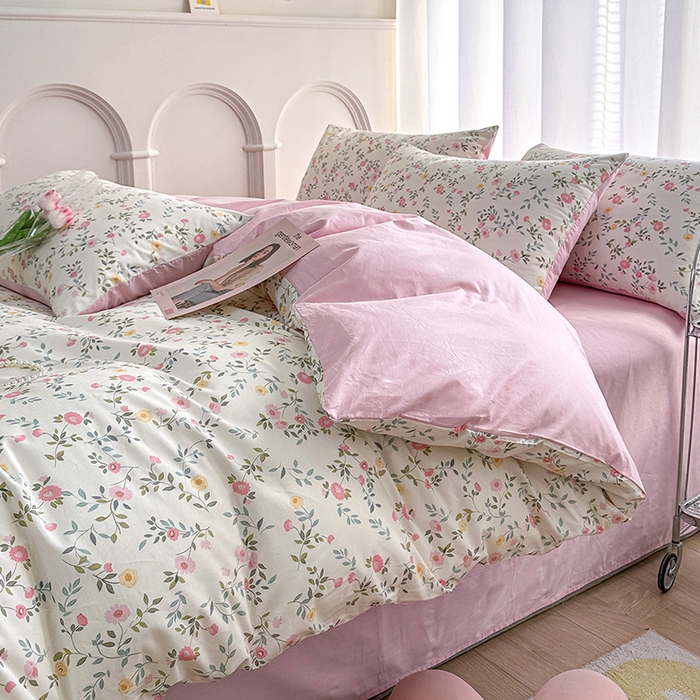 91家纺网 家纺一手货源 找家纺 潮邦创意家居 2025新款全棉13070多风格纯棉四件套-花卉小清新系列 细雨碎