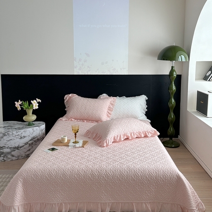 91家纺网 家纺一手货源 找家纺 （总）诗黛尔 2024春夏新款莱赛尔克罗星花边床盖系列三件套