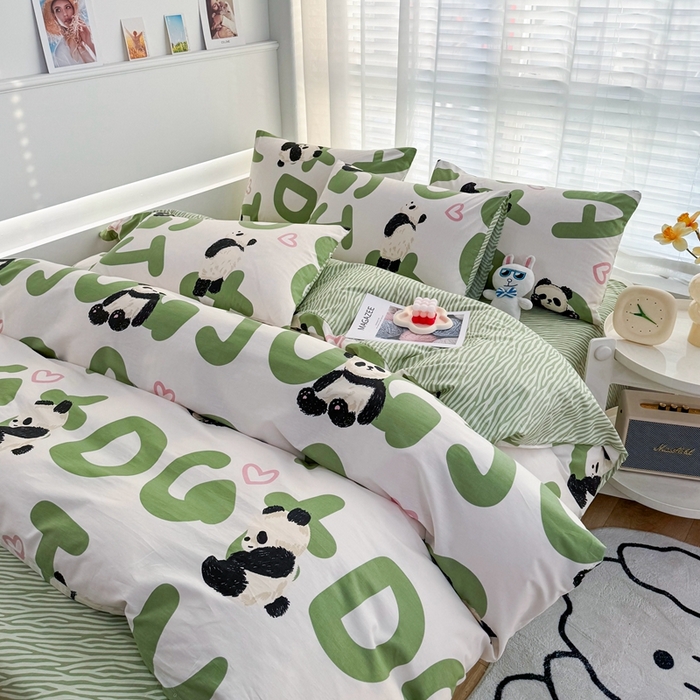 91家纺网 家纺一手货源 找家纺 潮邦创意家居 2025新款全棉13070多风格纯棉四件套-卡通系列 米兜熊猫