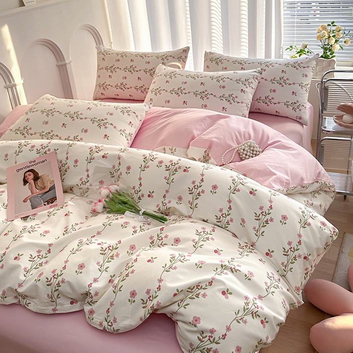 91家纺网 家纺一手货源 找家纺 潮邦创意家居 2025新款全棉13070多风格纯棉四件套-花卉小清新系列 兰香入梦