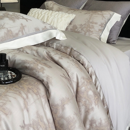 91家纺网 家纺一手货源 找家纺 佳汐蓝家纺 2024新款天丝棉色织提花镂空边四件套 简影