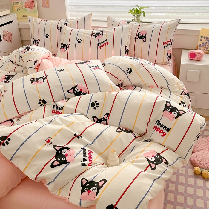 91家纺网 家纺一手货源 找家纺 柠馨 2024新款全棉13376乖萌系列四件套（第六批） 爪爪狗