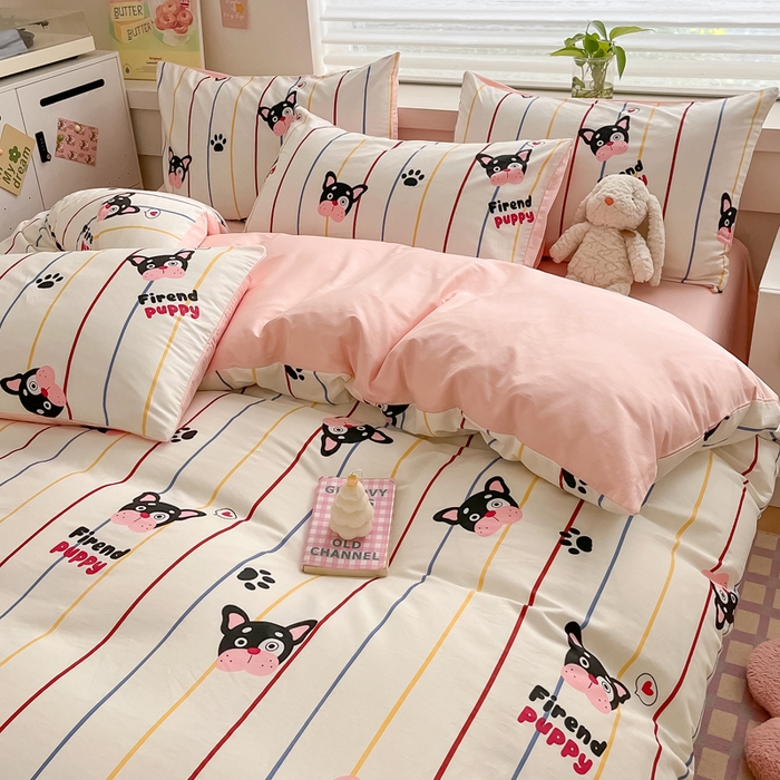 91家纺网 家纺一手货源 找家纺 柠馨 2024新款全棉13376乖萌系列四件套（第六批） 爪爪狗