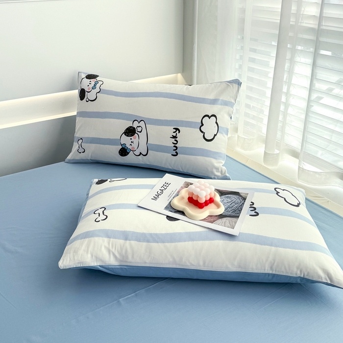 91家纺网 家纺一手货源 找家纺 潮邦创意家居 2025新款全棉13070多风格纯棉四件套-卡通系列 条纹狗