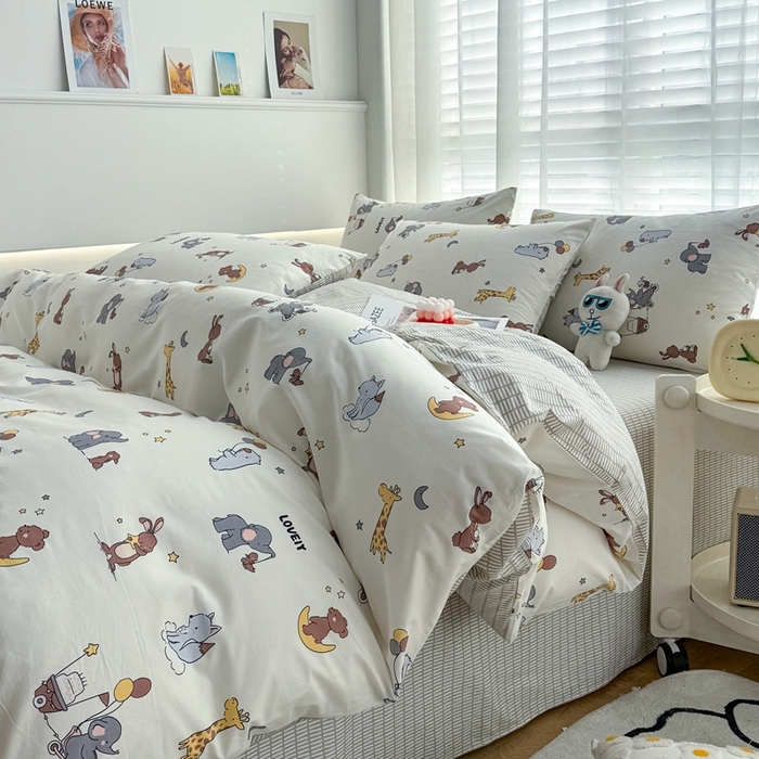 91家纺网 家纺一手货源 找家纺 潮邦创意家居 2025新款全棉13070多风格纯棉四件套-卡通系列 告白气球