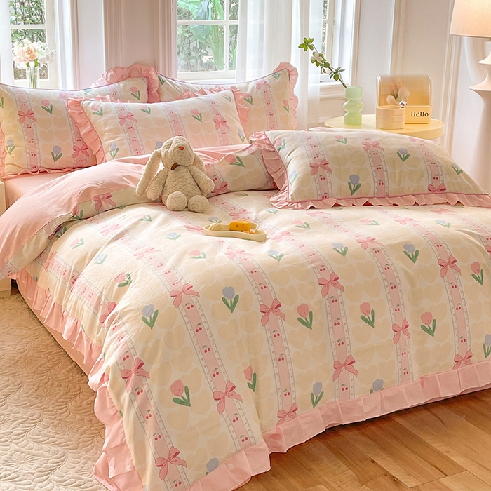 91家纺网 家纺一手货源 找家纺 美达家纺 2025新款韩版全棉四件套单品系列 床单款四件套 春畔花季