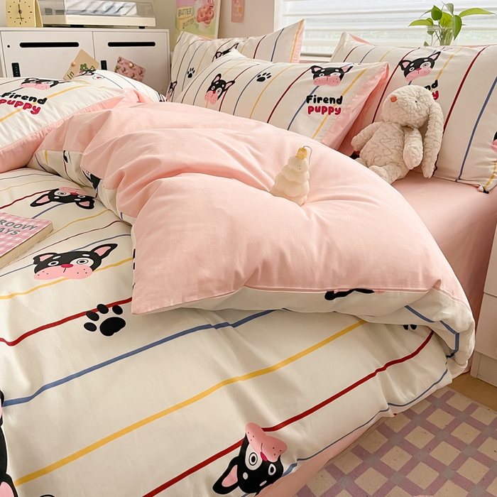 91家纺网 家纺一手货源 找家纺 柠馨 2024新款全棉13376乖萌系列四件套（第六批） 爪爪狗