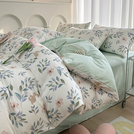 91家纺网 家纺一手货源 找家纺 潮邦创意家居 2025新款全棉13070多风格纯棉四件套-花卉小清新系列 轻纱曼舞