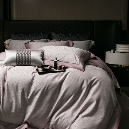 91家纺网 家纺一手货源 找家纺 佳汐蓝家纺 2024新款天丝棉色织提花系列四件套 凌烟-粉