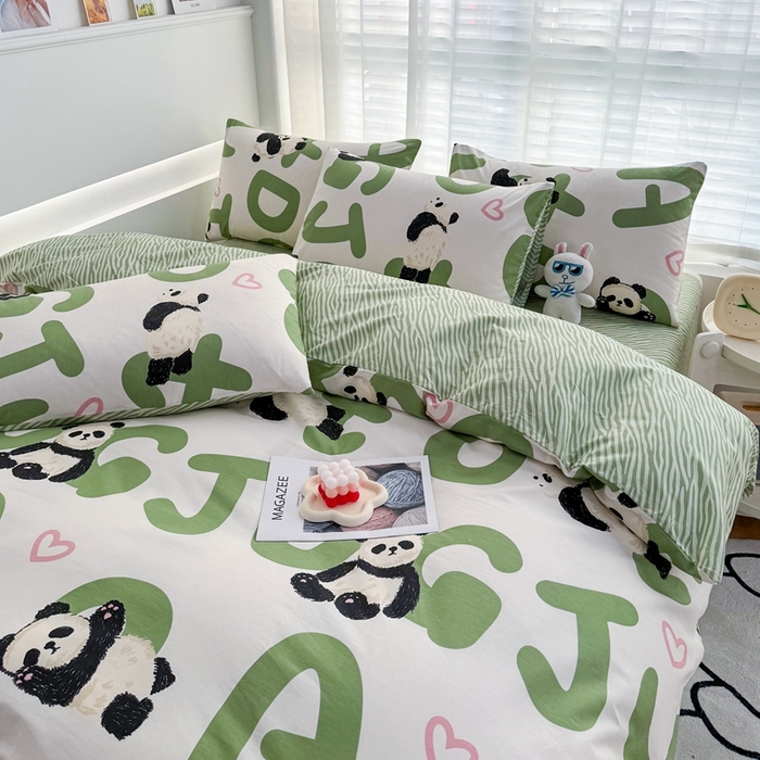 91家纺网 家纺一手货源 找家纺 潮邦创意家居 2025新款全棉13070多风格纯棉四件套-卡通系列 米兜熊猫