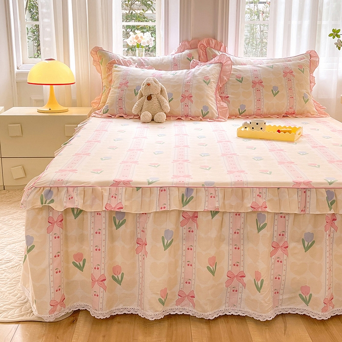 91家纺网 家纺一手货源 找家纺 美达 2025新款韩版全棉四件套单品系列-单床裙 春畔花季