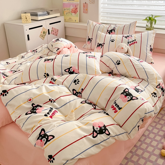 91家纺网 家纺一手货源 找家纺 柠馨 2024新款全棉13376乖萌系列四件套（第六批） 爪爪狗