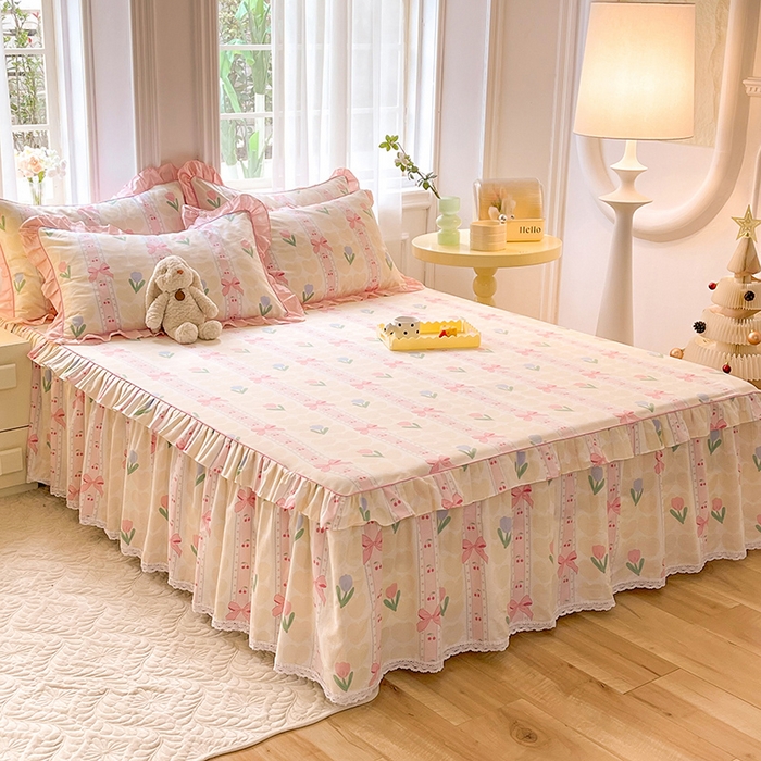 91家纺网 家纺一手货源 找家纺 美达 2025新款韩版全棉四件套单品系列-单床裙 春畔花季