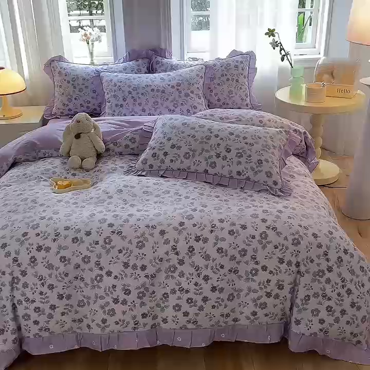 91家纺网 家纺一手货源 找家纺 美达 2025新款韩版全棉四件套单品系列-床裙四件套 香季