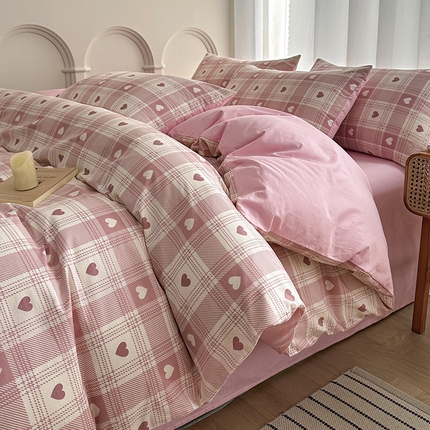 潮邦创意家居 2025新款全棉13070多风格纯棉四件套 美菱格 粉