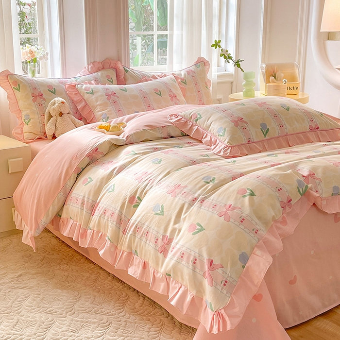 91家纺网 家纺一手货源 找家纺 美达家纺 2025新款韩版全棉四件套单品系列 床单款四件套 春畔花季