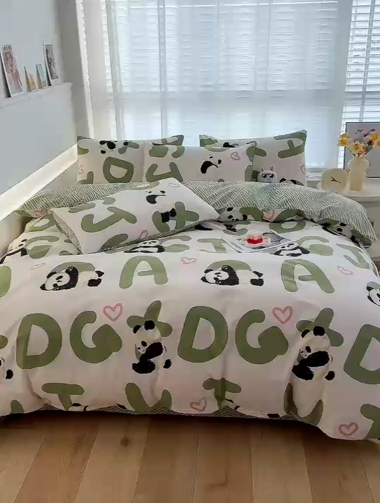91家纺网 家纺一手货源 找家纺 潮邦创意家居 2025新款全棉13070多风格纯棉四件套-卡通系列 米兜熊猫