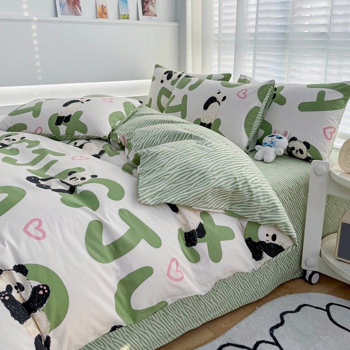 91家纺网 家纺一手货源 找家纺 潮邦创意家居 2025新款全棉13070多风格纯棉四件套-卡通系列 米兜熊猫