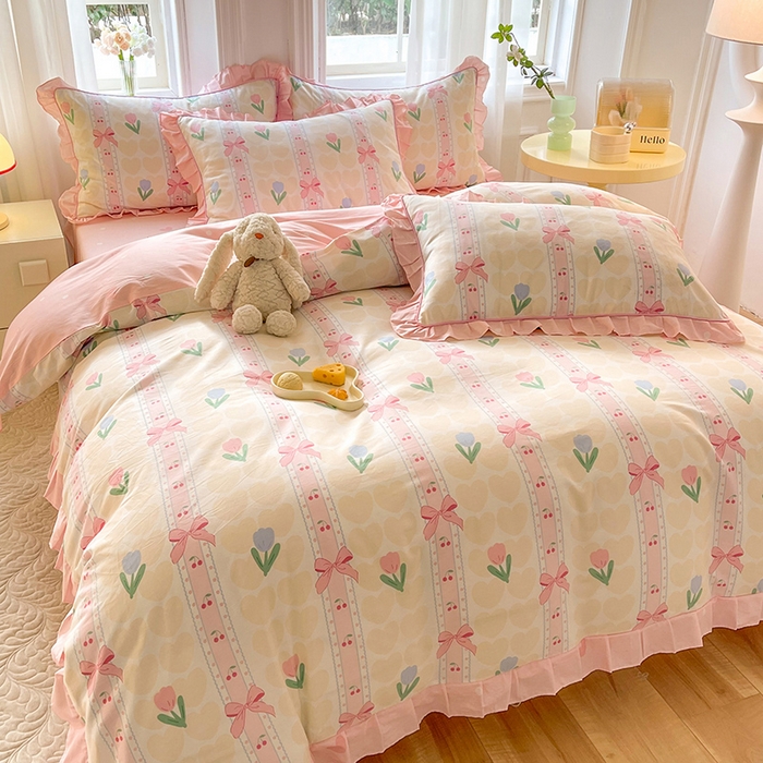 91家纺网 家纺一手货源 找家纺 美达家纺 2025新款韩版全棉四件套单品系列 床单款四件套 春畔花季