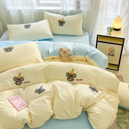 91家纺网 家纺一手货源 找家纺 丽涵家纺 2025新品全棉纯色毛巾绣可爱卡通四件套 散版-小考拉