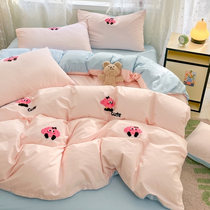 91家纺网 家纺一手货源 找家纺 丽涵家纺 2025新品全棉纯色毛巾绣可爱卡通四件套 散版-牛角包