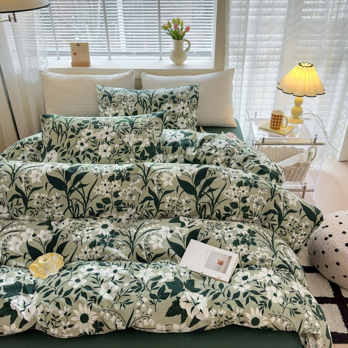 91家纺网 家纺一手货源 找家纺 怡家居 2024新款全棉印花第二批碎花类四件套 绿意
