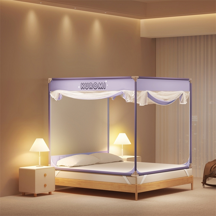 91家纺网 家纺一手货源 找家纺 佳梦家纺 2024新款方顶坐床蚊帐系列 三丽鸥系列 库洛米紫