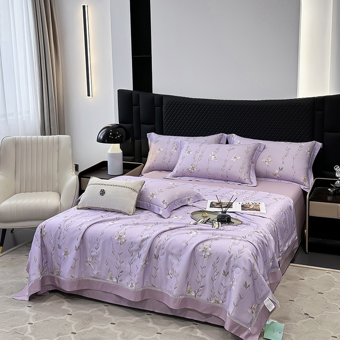 91家纺网 家纺一手货源 找家纺 娇逸家居 2025新款50支莱赛尔镂空花边印花天丝夏被 暖枝