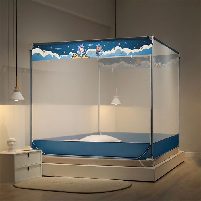 91家纺网 家纺一手货源 找家纺 佳梦家纺 2023新款方顶印花坐床蚊帐 漫游星空