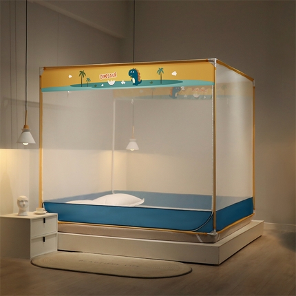 91家纺网 家纺一手货源 找家纺 佳梦家纺 2023新款方顶印花坐床蚊帐 恐龙岛